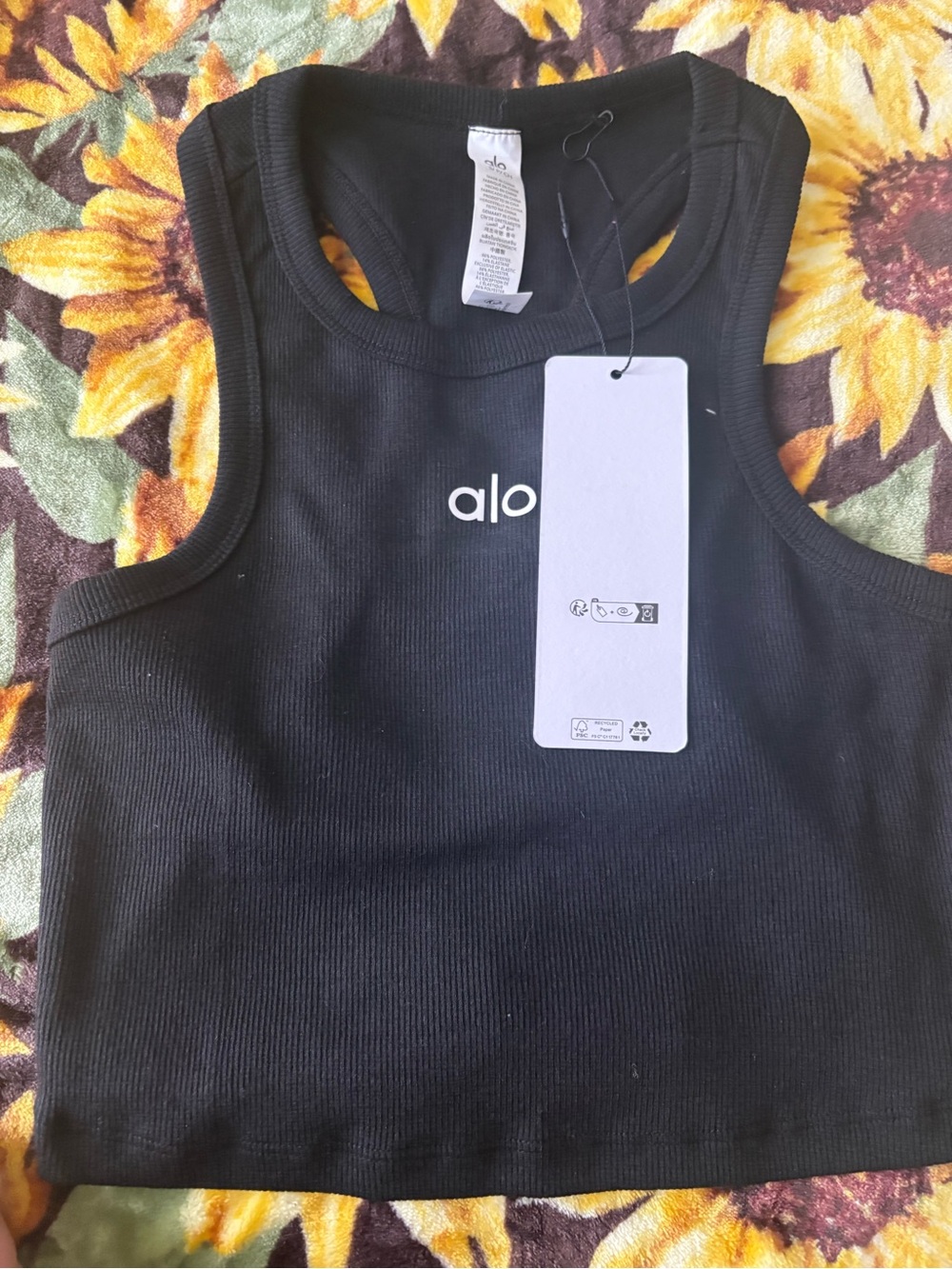ALO Yoga Black Ribbed Racerback Crop Tank